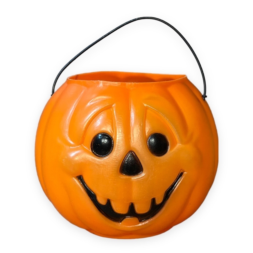 Vintage‎ Halloween Blow Mold General Foam Pumpkin Jack O Lantern Candy Bucket